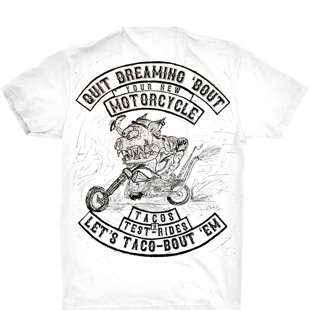 Tacos & Test Rides Motorcycle White Tee - Picture 1 of 1